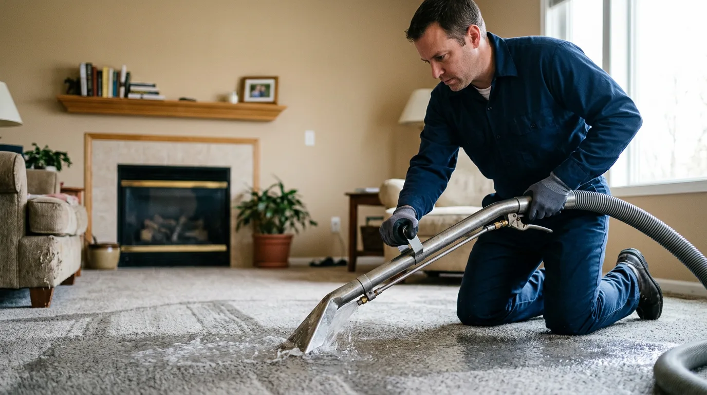 Water damage restoration technician working near Elgin, OH